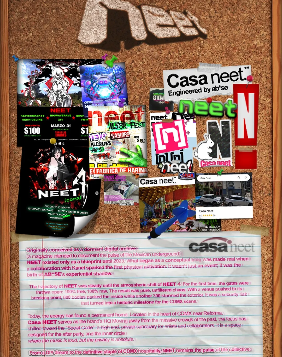 Casa Neet: collage de flyers, historia y filosofía del espacio